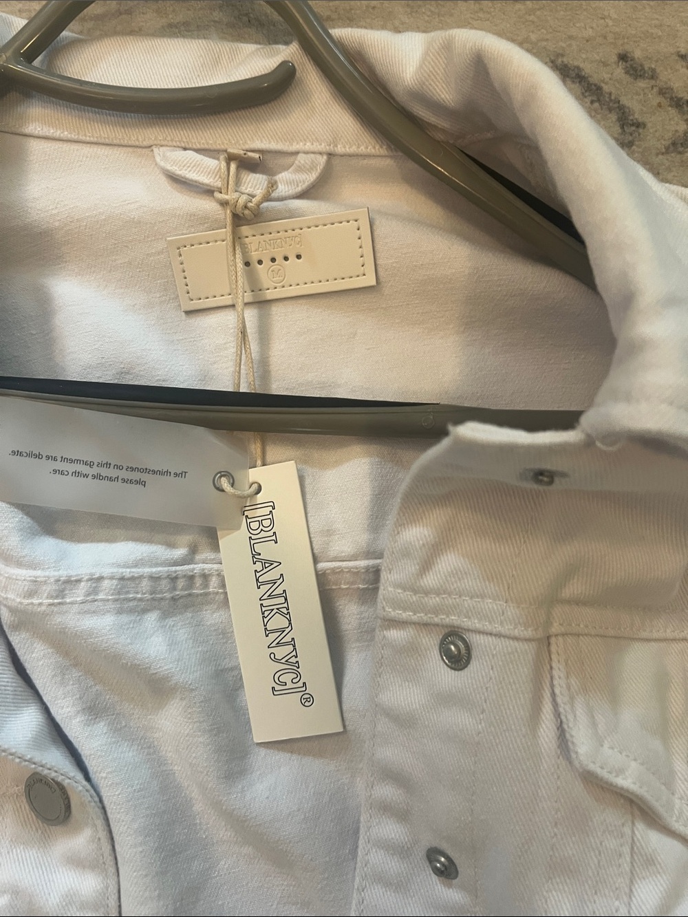 Blank NYC White Women's Denim Jacket with Rhinestone Sleeve Detail - Picture 3 of 9